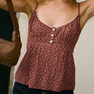 John Galt Red Floral Woven Sleeveless Top (Brandy Melville)